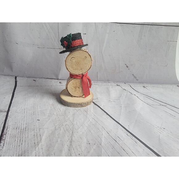 Wood Slice Handmade Rustic Snowman Hat Shelf Sitter Countrycore Farmhouse New - Picture 1 of 6